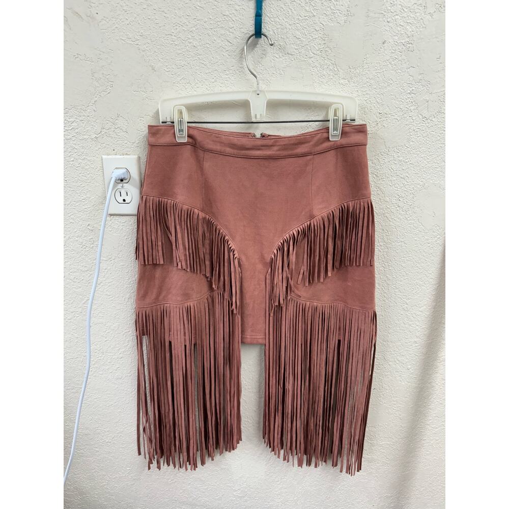 Peach Love California Faux-Suede Fringed Dusty Pink Skirt Large